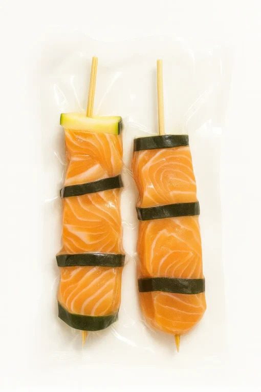 Brochetas de salmon y calabazín - costa pujol peixaters Brochetas de salmon y calabazín